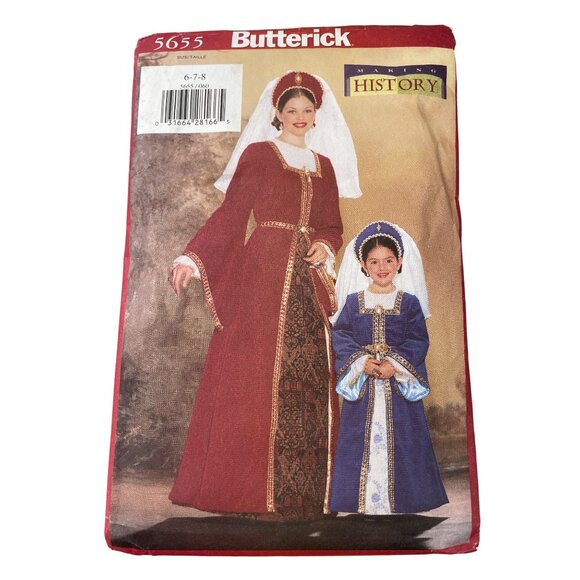 Butterick 5655 Sewing Pattern Size 6-7-8 Medieval Misses Girls Costume Vintage - Picture 1 of 6